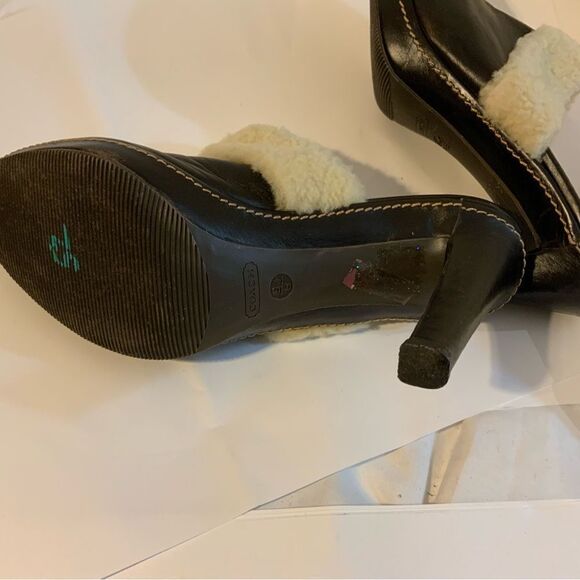 Coach "Kacie" Brown Leather With Faux Fur High Heel Mule Slip On Clog Sz 9.5B - Picture 7 of 13